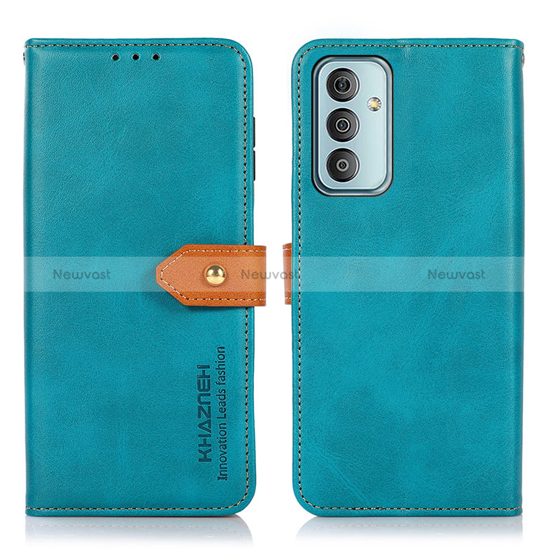 Leather Case Stands Flip Cover Holder N07P for Samsung Galaxy M23 5G Cyan