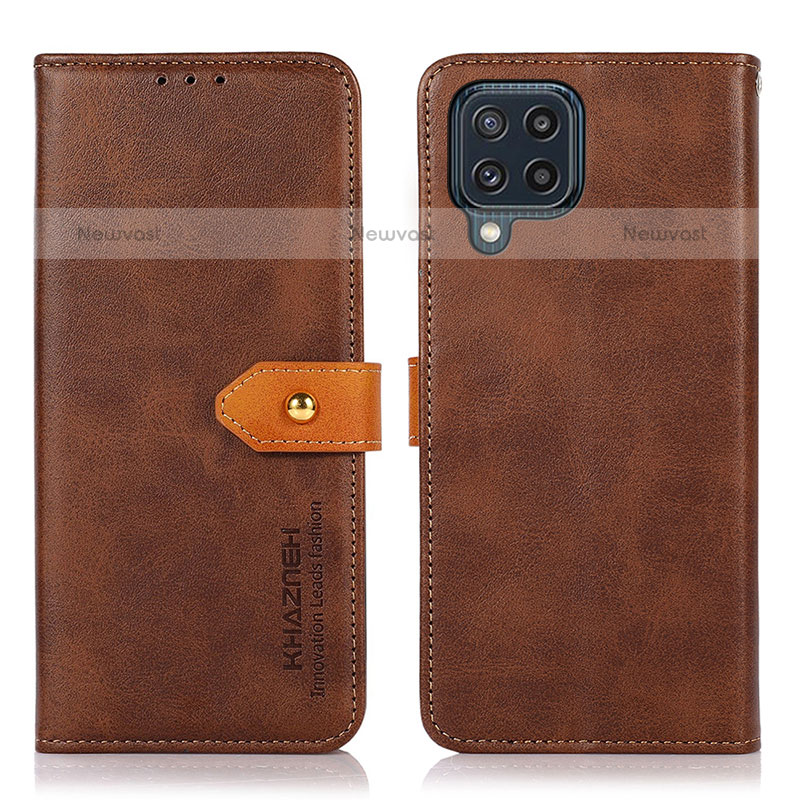 Leather Case Stands Flip Cover Holder N07P for Samsung Galaxy M32 4G Brown