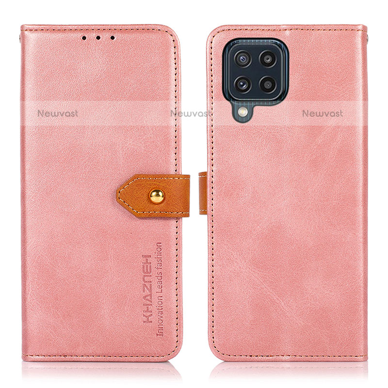 Leather Case Stands Flip Cover Holder N07P for Samsung Galaxy M32 4G Pink