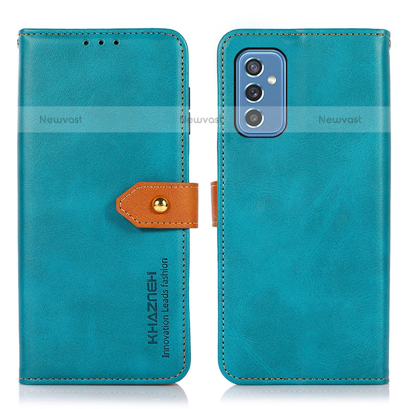 Leather Case Stands Flip Cover Holder N07P for Samsung Galaxy M52 5G Cyan