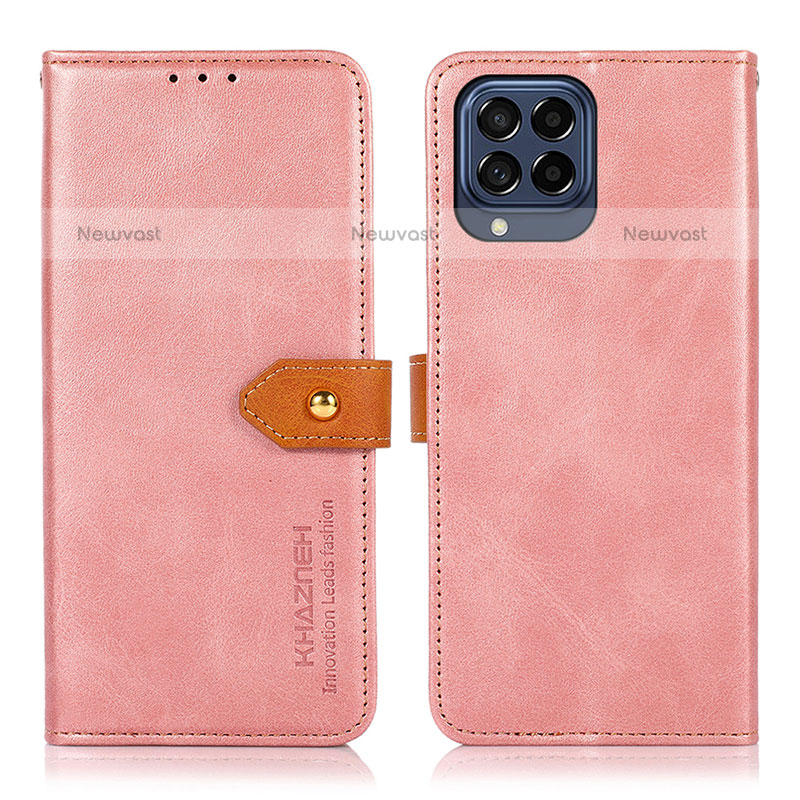 Leather Case Stands Flip Cover Holder N07P for Samsung Galaxy M53 5G Pink