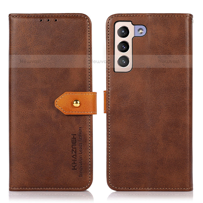 Leather Case Stands Flip Cover Holder N07P for Samsung Galaxy S21 Plus 5G Brown