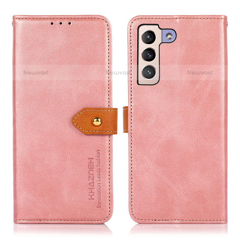 Leather Case Stands Flip Cover Holder N07P for Samsung Galaxy S22 5G Pink