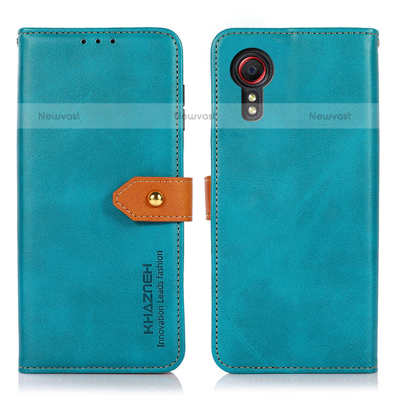 Leather Case Stands Flip Cover Holder N07P for Samsung Galaxy XCover 5 SM-G525F Cyan