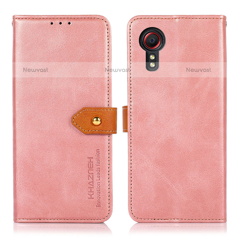 Leather Case Stands Flip Cover Holder N07P for Samsung Galaxy XCover 5 SM-G525F Pink