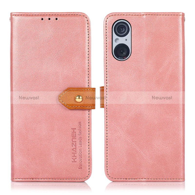 Leather Case Stands Flip Cover Holder N07P for Sony Xperia 5 V Pink