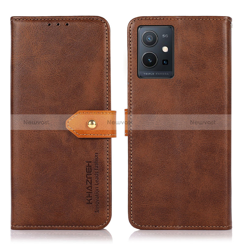 Leather Case Stands Flip Cover Holder N07P for Vivo iQOO Z6 5G Brown