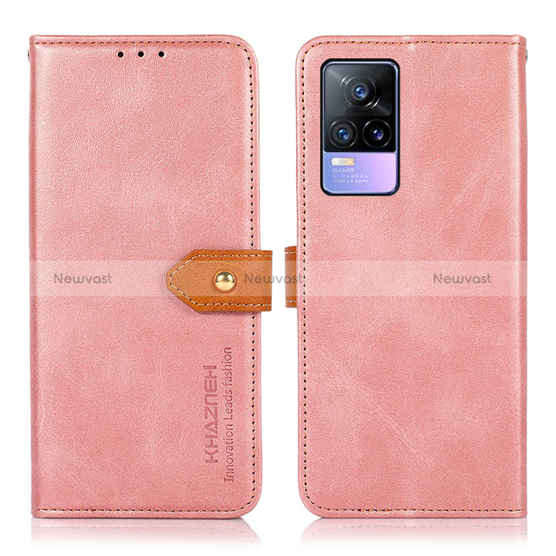 Leather Case Stands Flip Cover Holder N07P for Vivo V21e 4G Pink