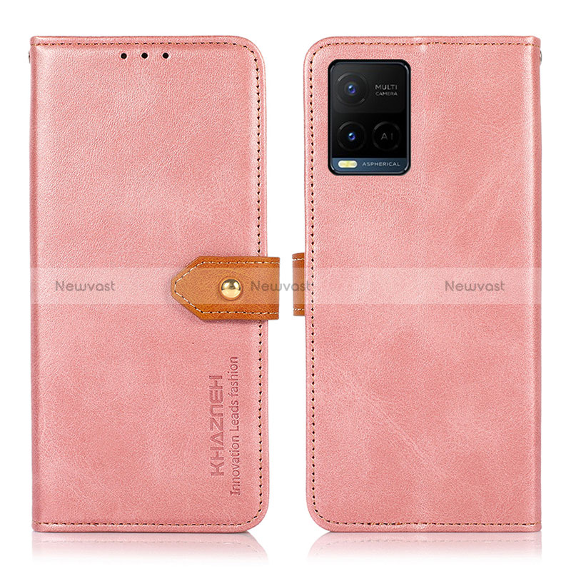 Leather Case Stands Flip Cover Holder N07P for Vivo Y21G Pink