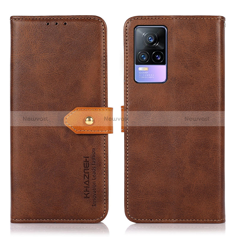 Leather Case Stands Flip Cover Holder N07P for Vivo Y73 (2021) Brown