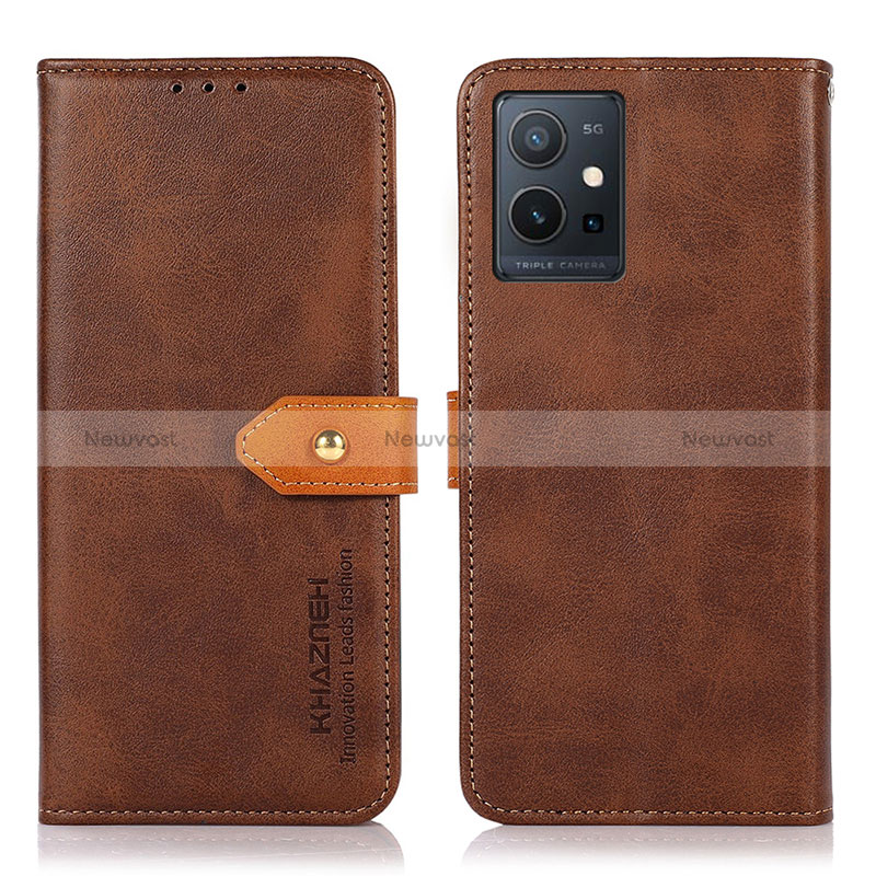 Leather Case Stands Flip Cover Holder N07P for Vivo Y75 5G Brown