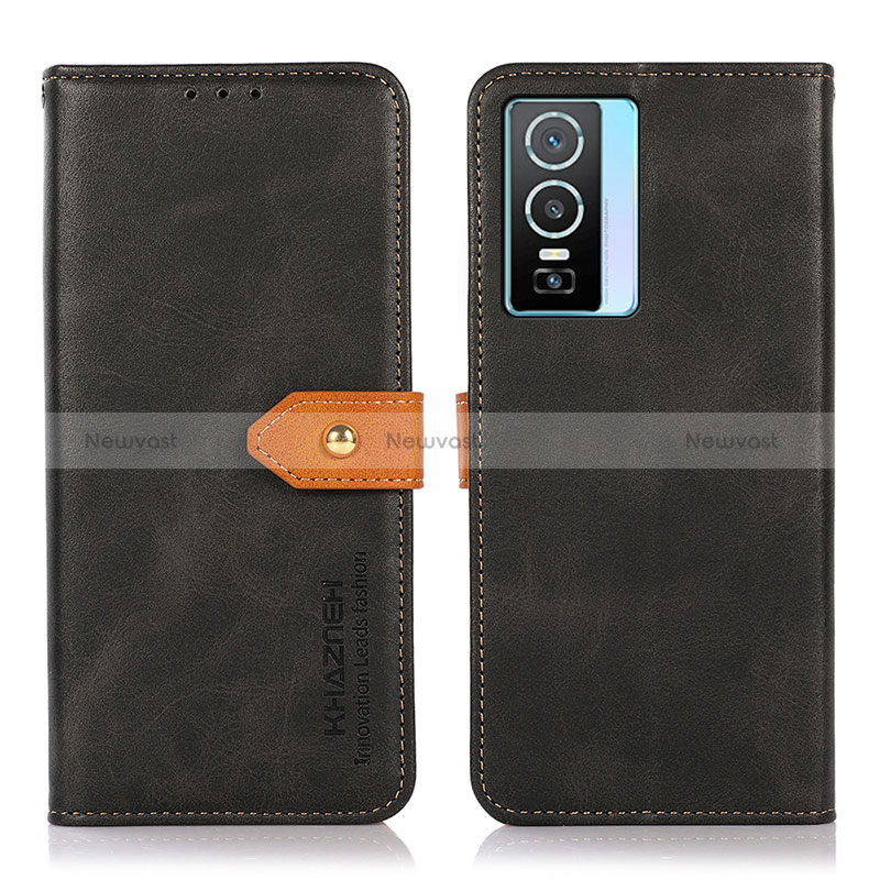 Leather Case Stands Flip Cover Holder N07P for Vivo Y76s 5G Black