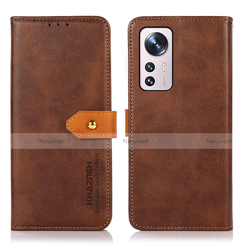 Leather Case Stands Flip Cover Holder N07P for Xiaomi Mi 12 5G Brown