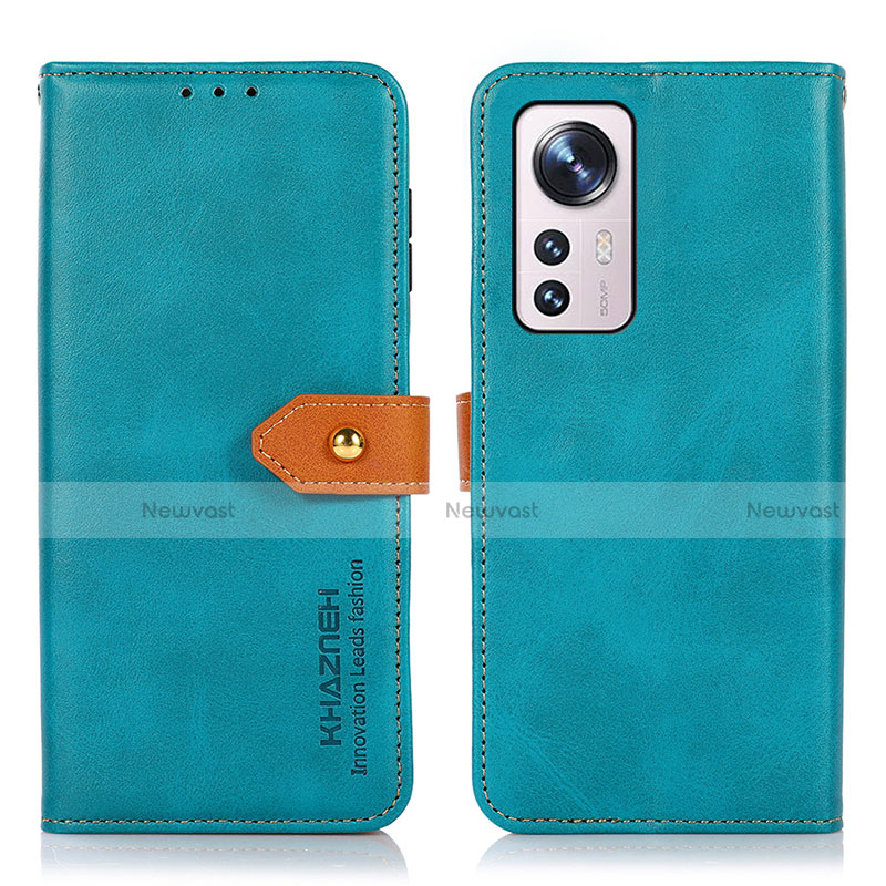 Leather Case Stands Flip Cover Holder N07P for Xiaomi Mi 12 5G Cyan