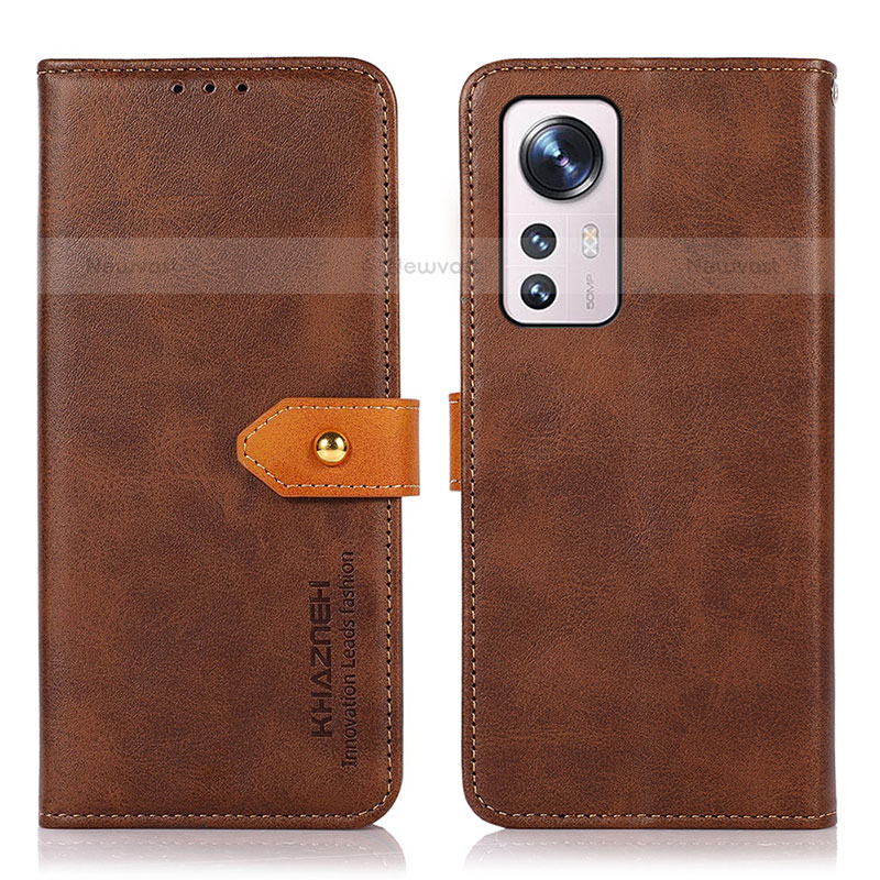 Leather Case Stands Flip Cover Holder N07P for Xiaomi Mi 12S Pro 5G Brown