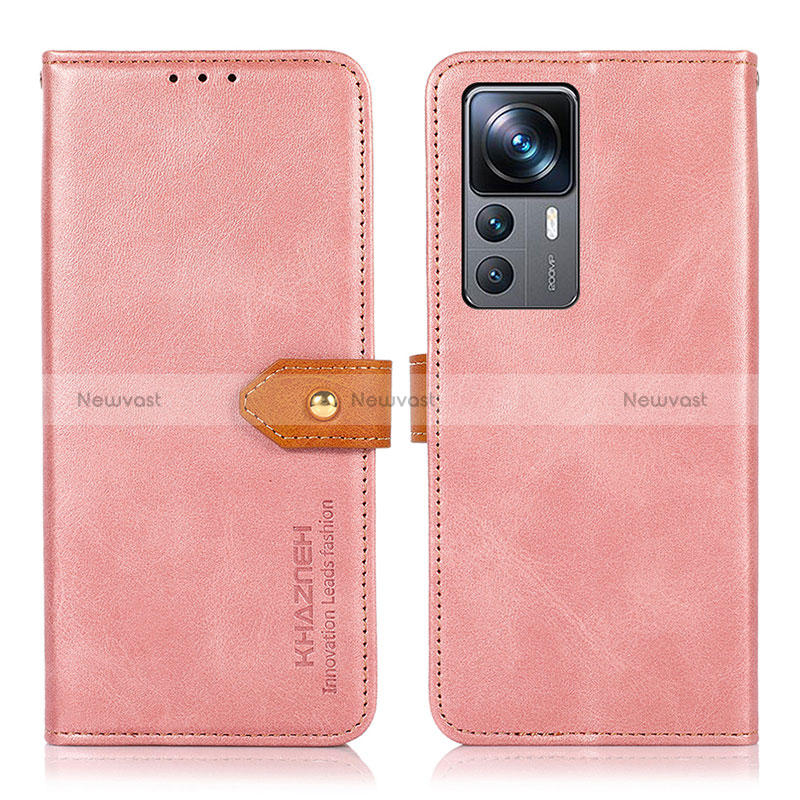 Leather Case Stands Flip Cover Holder N07P for Xiaomi Mi 12T 5G Pink