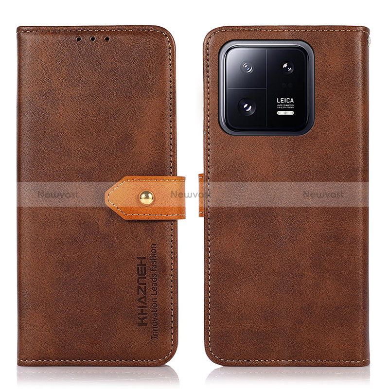 Leather Case Stands Flip Cover Holder N07P for Xiaomi Mi 13 Pro 5G Brown