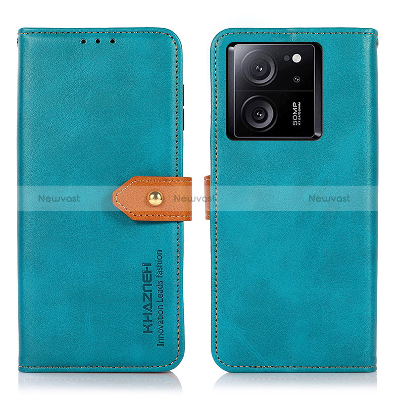 Leather Case Stands Flip Cover Holder N07P for Xiaomi Mi 13T 5G Cyan