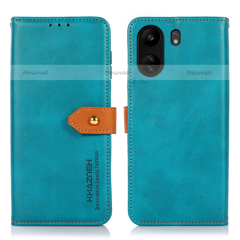 Leather Case Stands Flip Cover Holder N07P for Xiaomi Poco C65 Cyan