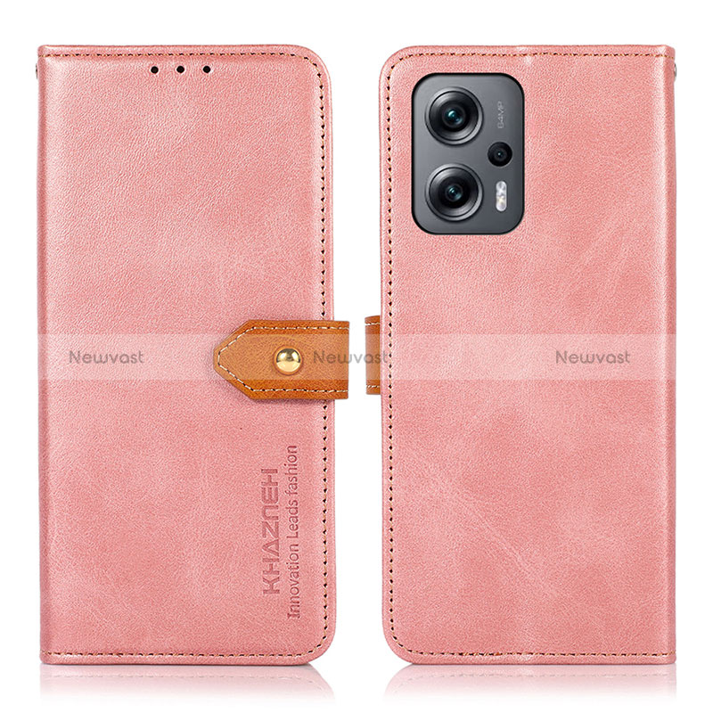 Leather Case Stands Flip Cover Holder N07P for Xiaomi Poco F5 5G Pink