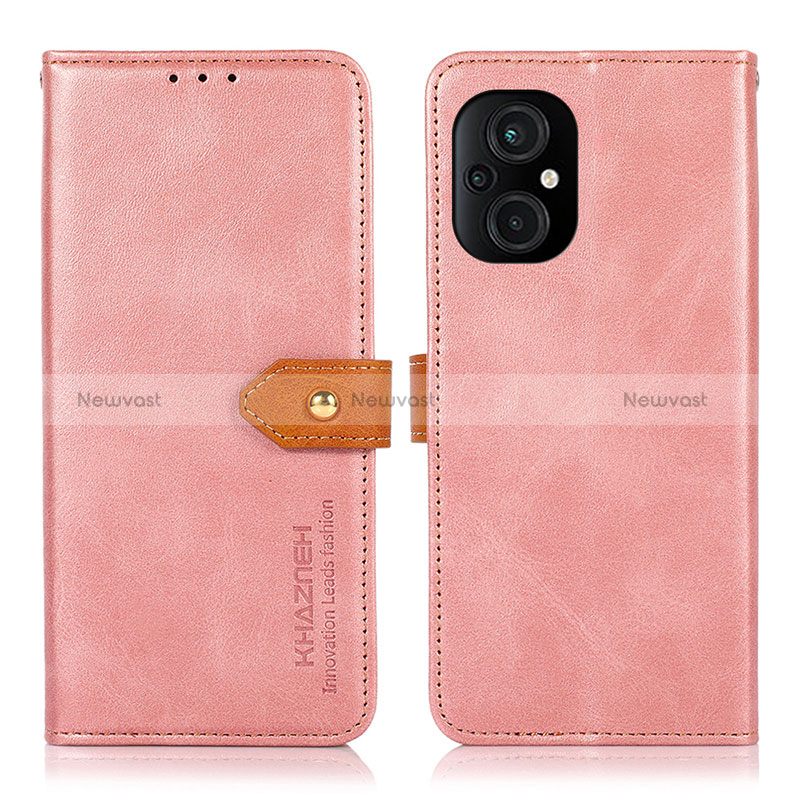 Leather Case Stands Flip Cover Holder N07P for Xiaomi Poco M5 4G Pink