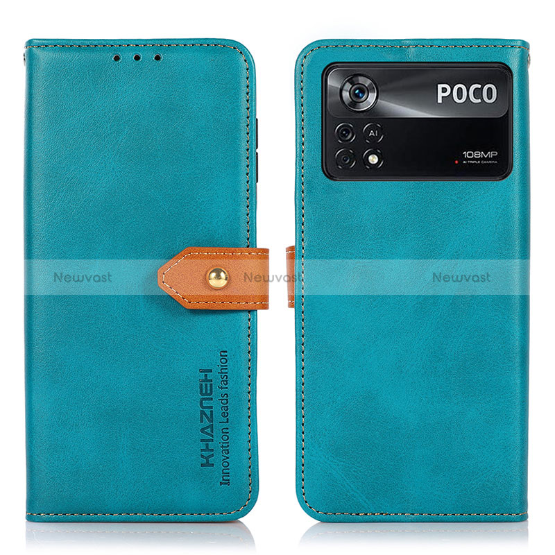 Leather Case Stands Flip Cover Holder N07P for Xiaomi Poco X4 Pro 5G Cyan