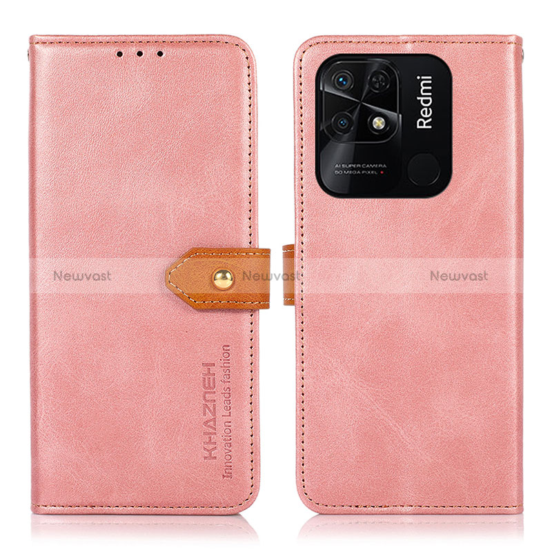 Leather Case Stands Flip Cover Holder N07P for Xiaomi Redmi 10 Power Pink