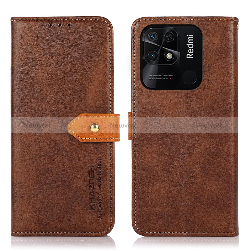 Leather Case Stands Flip Cover Holder N07P for Xiaomi Redmi 10C 4G Brown