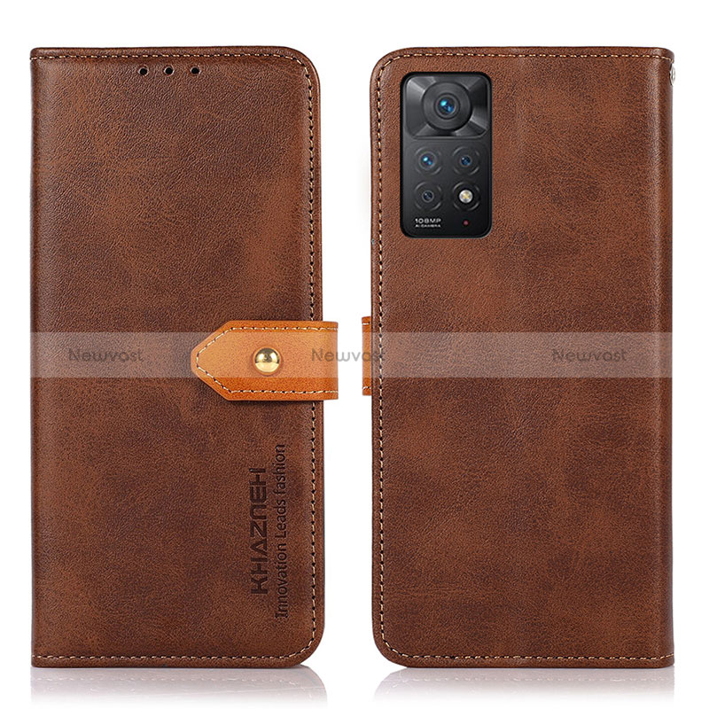 Leather Case Stands Flip Cover Holder N07P for Xiaomi Redmi Note 11 Pro 5G Brown