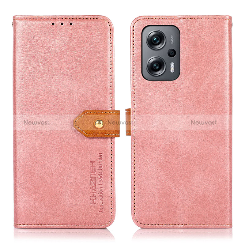 Leather Case Stands Flip Cover Holder N07P for Xiaomi Redmi Note 11T Pro+ Plus 5G Pink