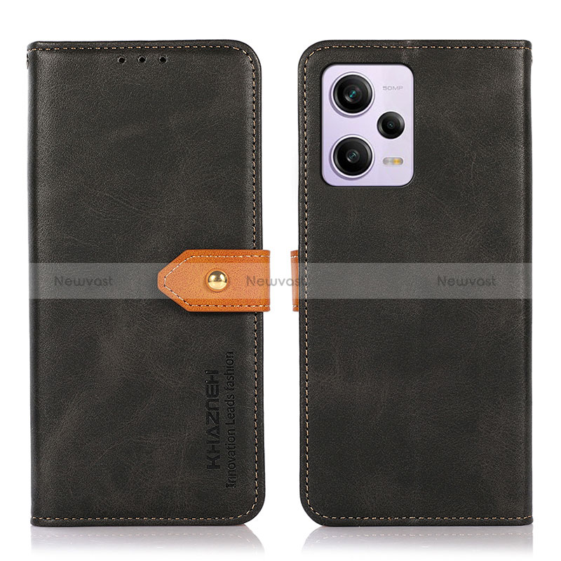 Leather Case Stands Flip Cover Holder N07P for Xiaomi Redmi Note 12 Pro 5G Black