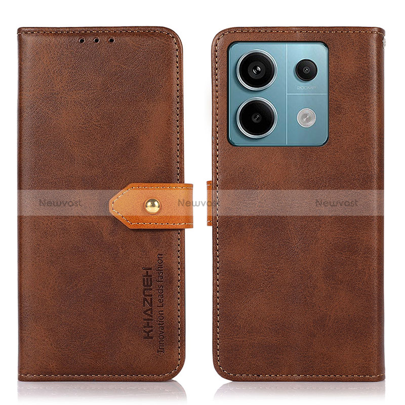 Leather Case Stands Flip Cover Holder N07P for Xiaomi Redmi Note 13 Pro 5G Brown