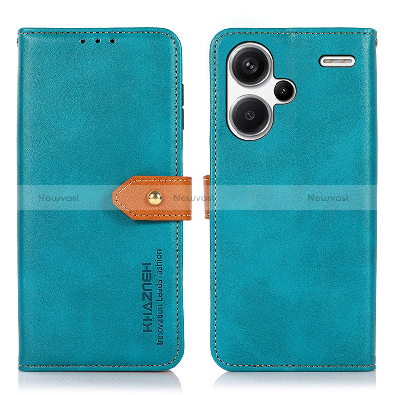 Leather Case Stands Flip Cover Holder N07P for Xiaomi Redmi Note 13 Pro+ Plus 5G Cyan