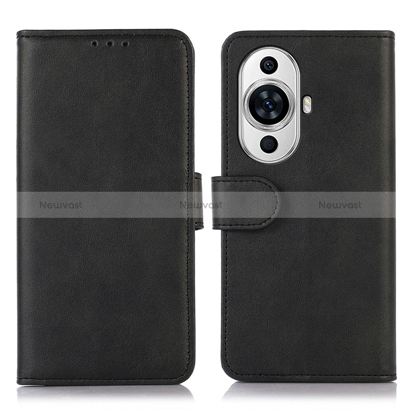 Leather Case Stands Flip Cover Holder N08P for Huawei Nova 11 Pro Black