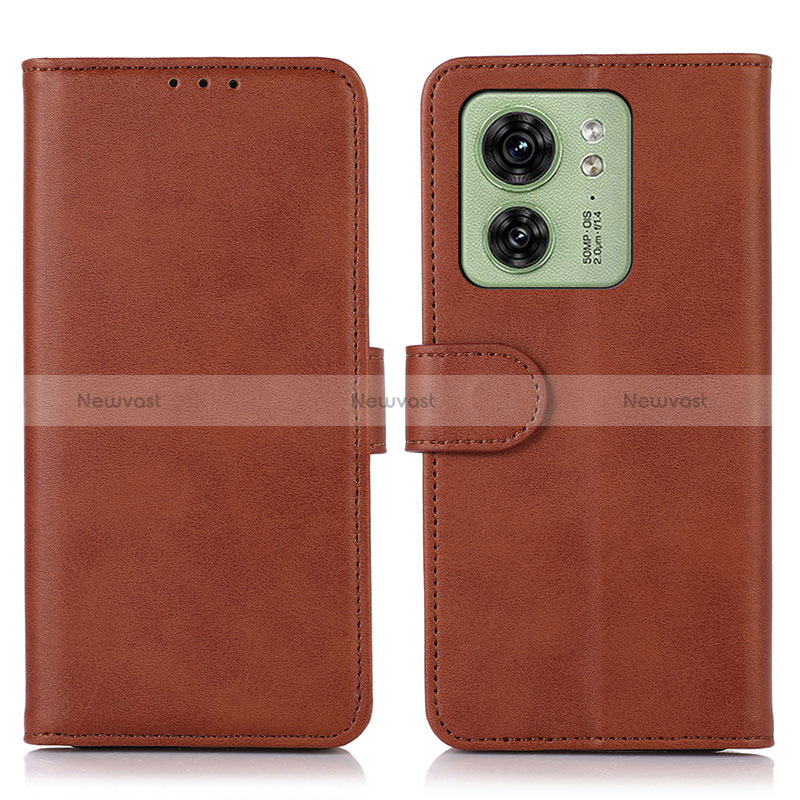 Leather Case Stands Flip Cover Holder N08P for Motorola Moto Edge (2023) 5G Brown