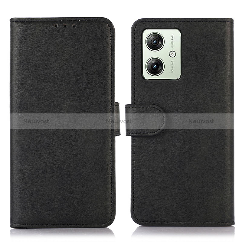 Leather Case Stands Flip Cover Holder N08P for Motorola Moto G54 5G Black