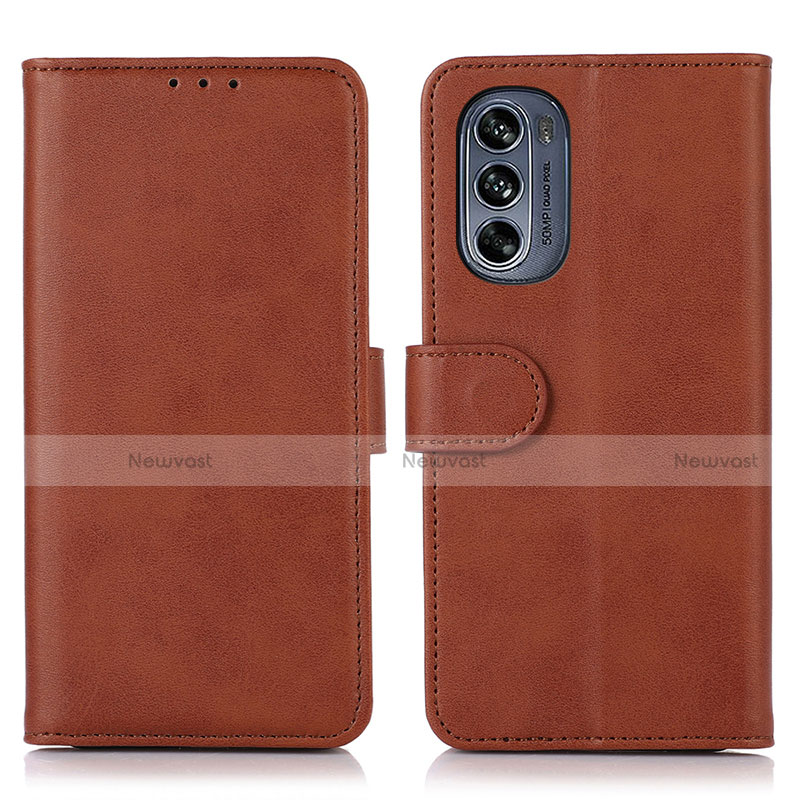 Leather Case Stands Flip Cover Holder N08P for Motorola Moto G62 5G Brown