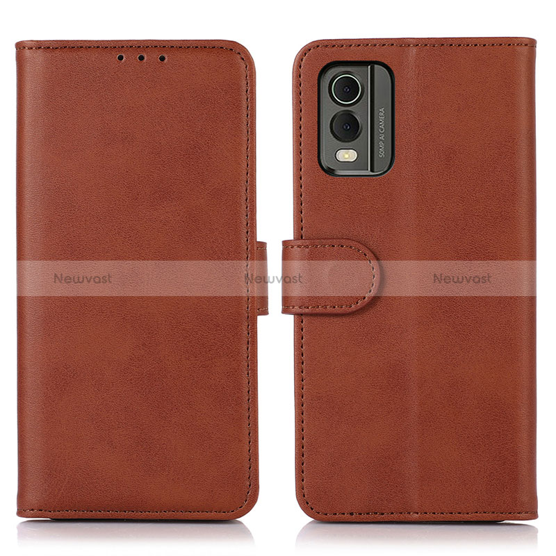 Leather Case Stands Flip Cover Holder N08P for Nokia C210 Brown