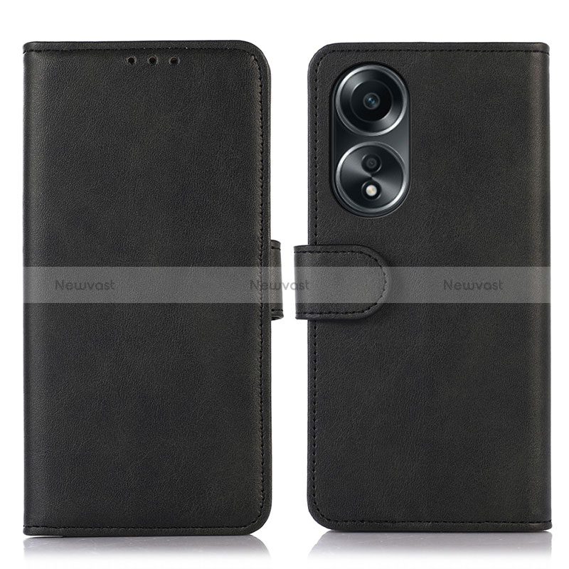 Leather Case Stands Flip Cover Holder N08P for Oppo A38 Black