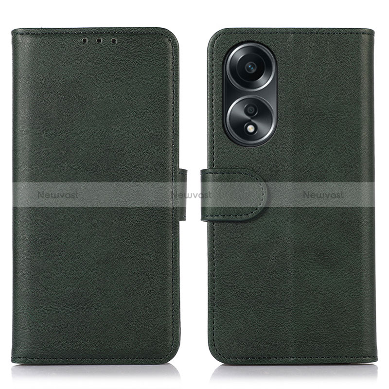 Leather Case Stands Flip Cover Holder N08P for Oppo A58 4G Green