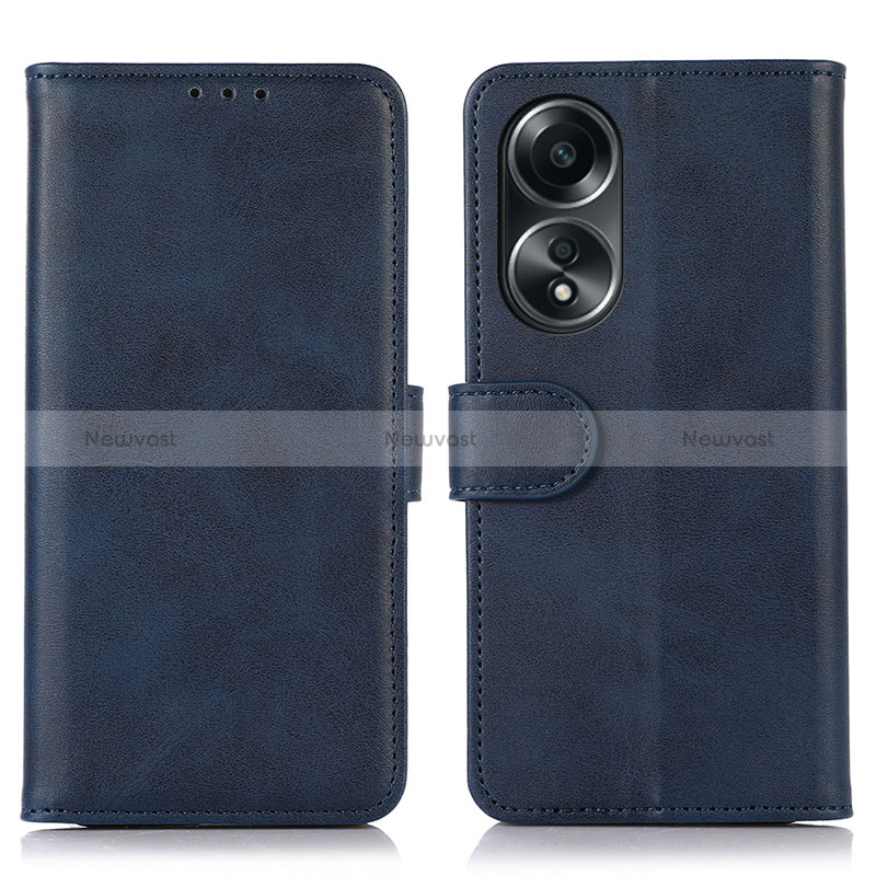 Leather Case Stands Flip Cover Holder N08P for Oppo A58 5G Blue