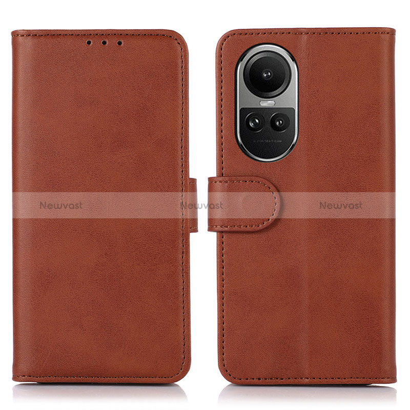 Leather Case Stands Flip Cover Holder N08P for Oppo Reno10 5G Brown