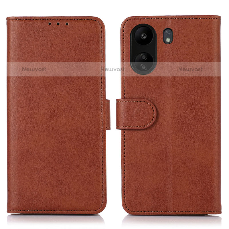 Leather Case Stands Flip Cover Holder N08P for Xiaomi Poco C65 Brown