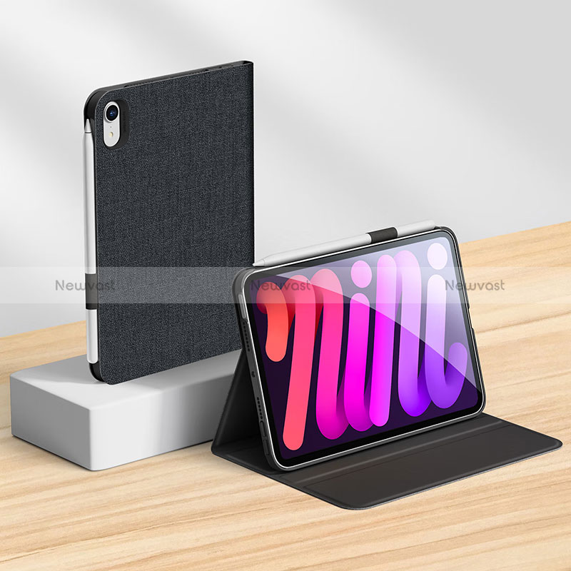 Leather Case Stands Flip Cover Holder P07 for Apple iPad Mini 6 Black