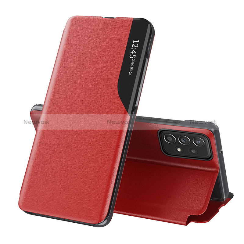Leather Case Stands Flip Cover Holder Q01H for Samsung Galaxy A33 5G Red