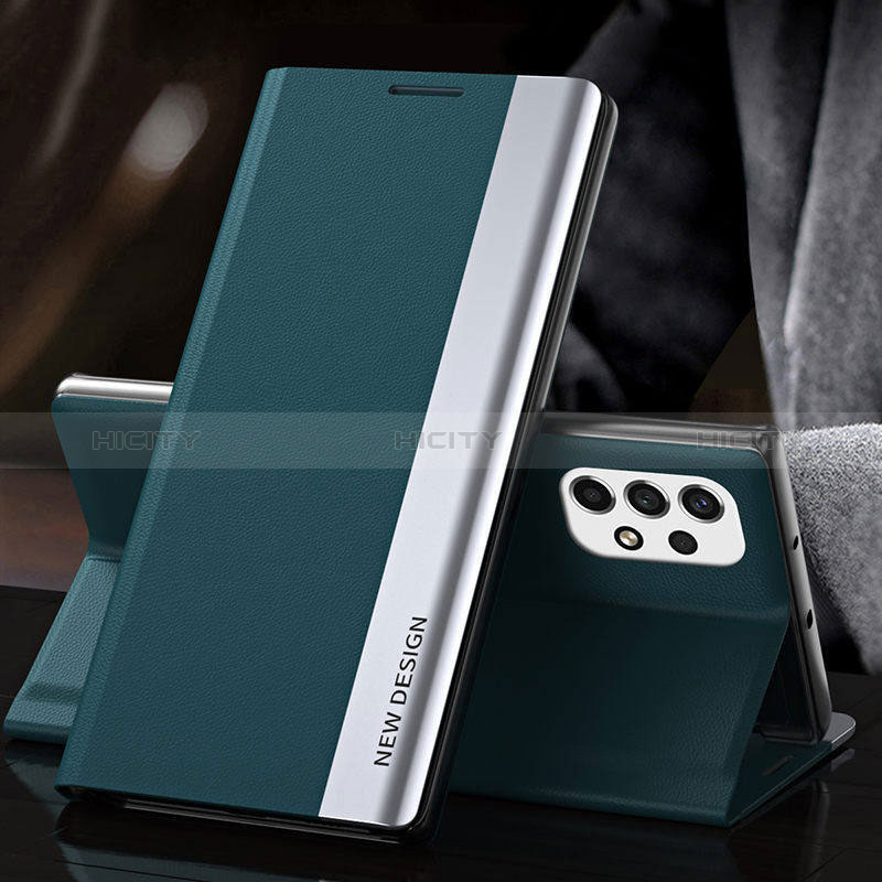 Leather Case Stands Flip Cover Holder Q01H for Samsung Galaxy A73 5G Green