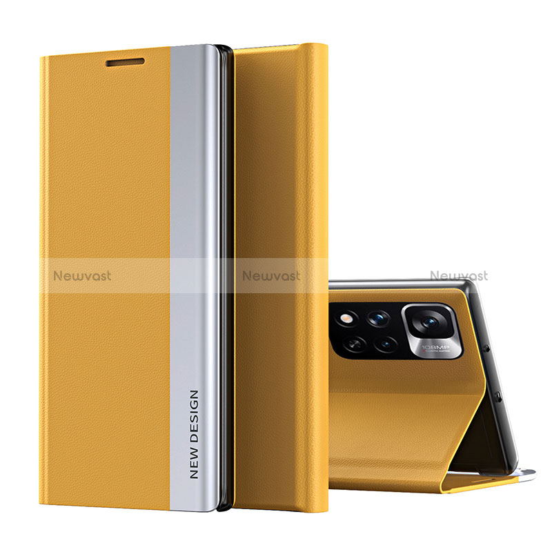 Leather Case Stands Flip Cover Holder Q01H for Xiaomi Mi 11i 5G (2022) Yellow