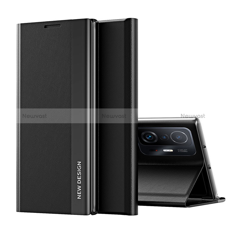 Leather Case Stands Flip Cover Holder Q01H for Xiaomi Mi 11T 5G Black