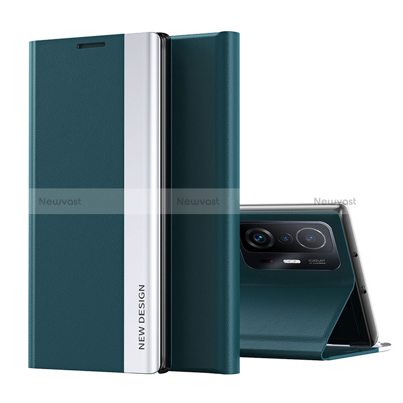 Leather Case Stands Flip Cover Holder Q01H for Xiaomi Mi 11T 5G Green