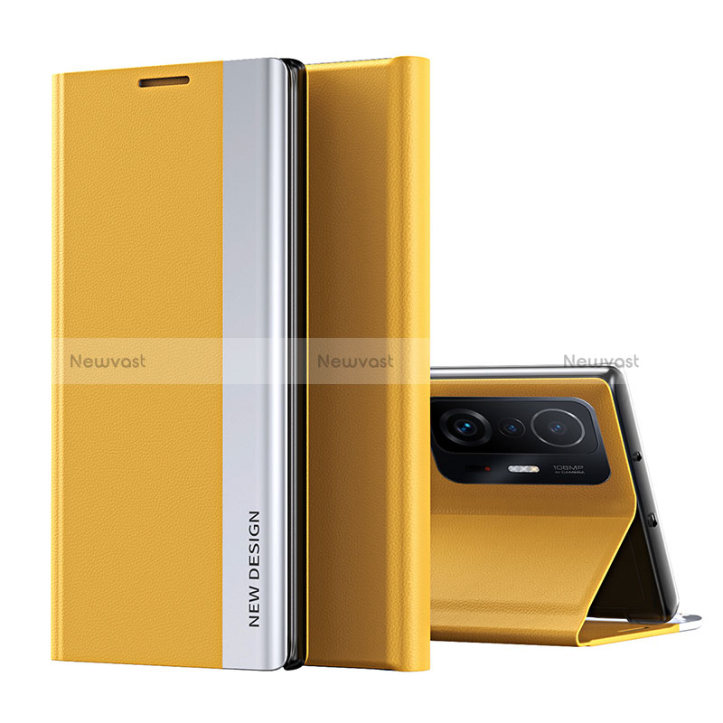 Leather Case Stands Flip Cover Holder Q01H for Xiaomi Mi 11T 5G Yellow